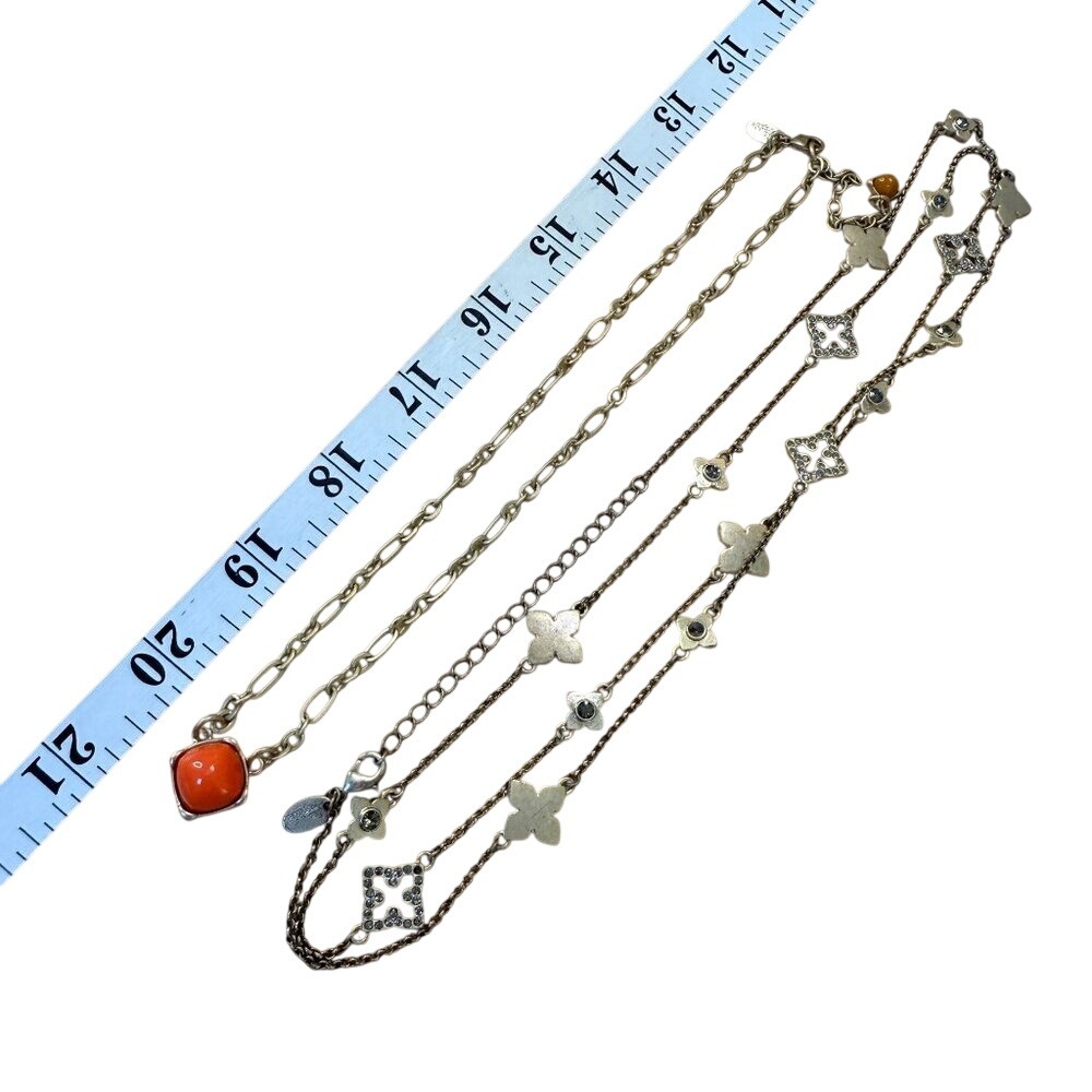 Lia Sophia Two Necklaces With Orange Pendant & Floral Charms Long